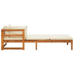  Leżak z 1 podłokietnikiem, kremowe poduszki, drewno akacjowe Lumarko!