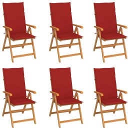  Krzesła ogrodowe, 6 szt., czerwone poduszki, drewno tekowe Lumarko!