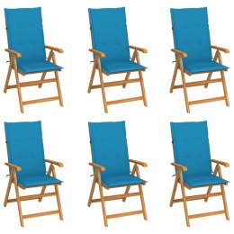  Krzesła ogrodowe, 6 szt., niebieskie poduszki, drewno tekowe Lumarko!