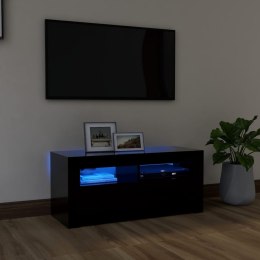  Szafka pod TV z oświetleniem LED, czarna, 90x35x40 cm Lumarko!