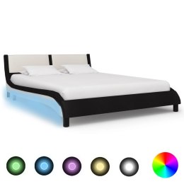  Rama łóżka z LED, czarno-biała, sztuczna skóra, 140 x 200 cm Lumarko!