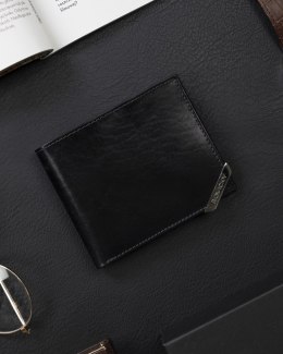 Poziomy portfel męski ze srebrnym akcentem, skóra naturalna licowa — Rovicky