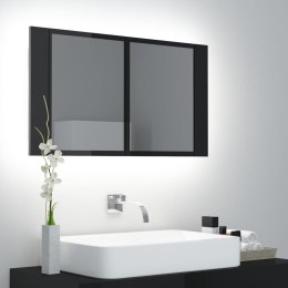  Szafka łazienkowa z lustrem i LED, czarna, połysk, 80x12x45cm Lumarko!