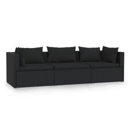  3-osobowa sofa z poduszkami, czarna, polirattan Lumarko!