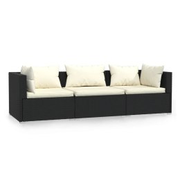  3-osobowa sofa z poduszkami, czarna, polirattanowa Lumarko!