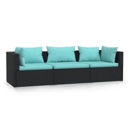  3-osobowa sofa ogrodowa z poduszkami, czarna, polirattan Lumarko!