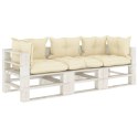  Ogrodowa sofa 3-osobowa z palet, z kremowymi poduszkami, drewno Lumarko!