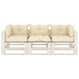  Ogrodowa sofa 3-osobowa z palet, z kremowymi poduszkami, drewno Lumarko!