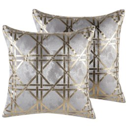  2 poduszki dekoracyjne w geometryczny wzór 45 x 45 cm szare ze złotym CASSIA Lumarko!