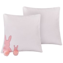  2 bawełniane poduszki dekoracyjne z motywem królika 45 x 45 cm białe PHLOX Lumarko!