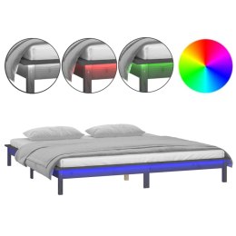  Rama łóżka z LED, szara, 135x190 cm, podwójna, lite drewno Lumarko!
