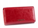 Czerwony skórzany portfel damski z klapką — Peterson
