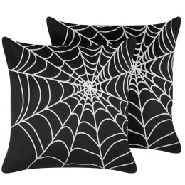 Lumarko 2 welurowe poduszki dekoracyjne z motywem w pajęczą sieć 45 x 45 cm czarne z białym LYCORIS!