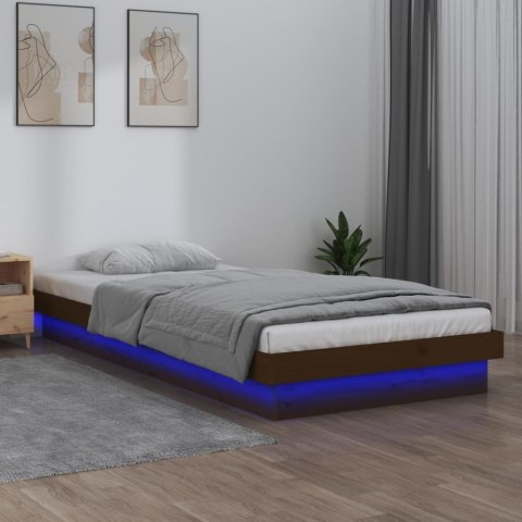  Rama łóżka z LED, miodowy brąz, 75x190 cm, lite drewno Lumarko!