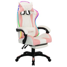  Fotel gamingowy z LED RGB, różowo-biały, sztuczna skóra Lumarko!