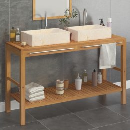  Szafka łazienkowa z 2 umywalkami, drewno tekowe, kremowy marmur Lumarko!
