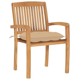  Krzesła ogrodowe, 2 szt., beżowe poduszki, lite drewno tekowe Lumarko!