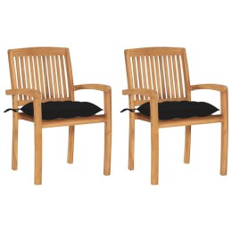 Krzesła ogrodowe, 2 szt., czarne poduszki, lite drewno tekowe Lumarko!
