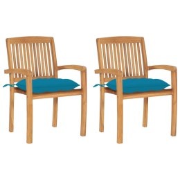  Krzesła ogrodowe, 2 szt., jasnoniebieskie poduszki, tekowe Lumarko!