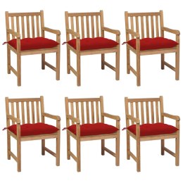  Krzesła ogrodowe z czerwonymi poduszkami, 6 szt., drewno tekowe Lumarko!