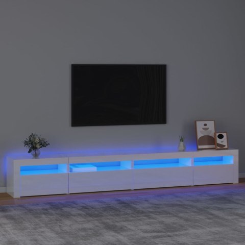  Szafka pod TV z oświetleniem LED, biała z połyskiem,270x35x40cm Lumarko!