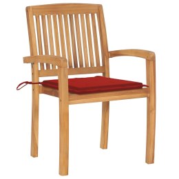  Krzesła ogrodowe, 2 szt., czerwone poduszki, lite drewno tekowe Lumarko!