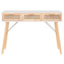  Stolik konsolowy, biały, 105x30x75 cm, drewno sosnowe i rattan Lumarko!