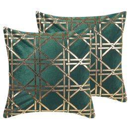  2 poduszki dekoracyjne w geometryczny wzór 45 x 45 cm zielone ze złotym CASSIA Lumarko!