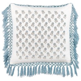  Bawełniana poduszka dekoracyjna w kwiaty z frędzlami 45 x 45 cm biało-niebieska PALLIDA Lumarko!