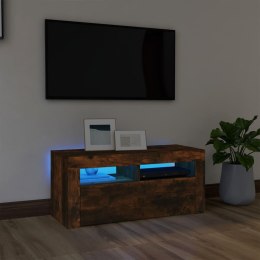  Szafka pod TV z oświetleniem LED, przydymiony dąb, 90x35x40 cm Lumarko!