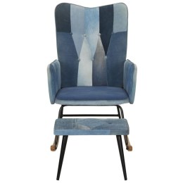 Fotel bujany z podnóżkiem, niebieski, jeansowy patchwork Lumarko!