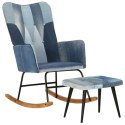 Fotel bujany z podnóżkiem, niebieski, jeansowy patchwork Lumarko!