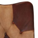 Fotel z podnóżkiem, brązowy, naturalna skóra i płótno Lumarko!