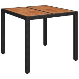 Stół ogrodowy, drewniany blat, czarny, 90x90x75 cm, rattan PE Lumarko!