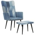 Fotel z podnóżkiem, niebieski, jeansowy patchwork Lumarko!