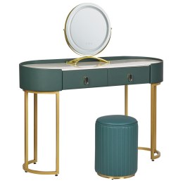 Toaletka 2 szuflady lustro LED z pufem zielono-złota VINAX Lumarko!