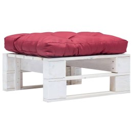 Ogrodowy stołek z palet z czerwoną poduszką, biały, drewno Lumarko!