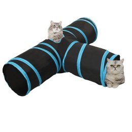 Tunel dla kotów, trójstronny, czarno-niebieski 90 cm, poliester Lumarko!
