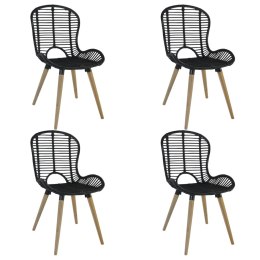 Krzesła stołowe, 4 szt., czarne, naturalny rattan Lumarko!