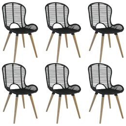 Krzesła stołowe, 6 szt., czarne, naturalny rattan Lumarko!