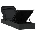 Leżak ze składanym dachem, czarny, 213x63x97 cm, polirattan Lumarko!