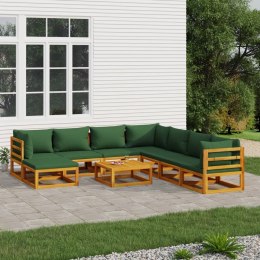 9-cz. zestaw wypoczynkowy do ogrodu, zielone poduszki, drewno Lumarko!