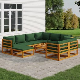 10-cz. zestaw wypoczynkowy do ogrodu, zielone poduszki, drewno Lumarko!