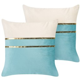 2 welurowe poduszki dekoracyjne 45 x 45 cm niebieskie z beżowym ALLIUM Lumarko!