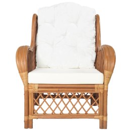 Fotel z poduszką, jasnobrązowy, naturalny rattan i len Lumarko