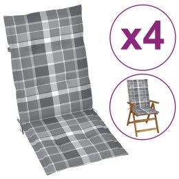 VidaXL Poduszki na krzesła ogrodowe, 4 szt., szara krata, 120x50x3 cm