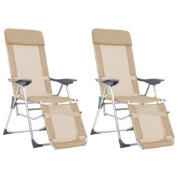 VidaXL Składane krzesła turystyczne z podnóżkami, 2 szt., kremowe