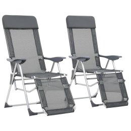 VidaXL Składane krzesła turystyczne z podnóżkami, 2 szt., szare