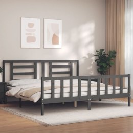 Rama łóżka z wezgłowiem, szara, 200x200 cm, lite drewno Lumarko!