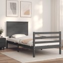 VidaXL Rama łóżka z wezgłowiem, szara, 90x200 cm, lite drewno